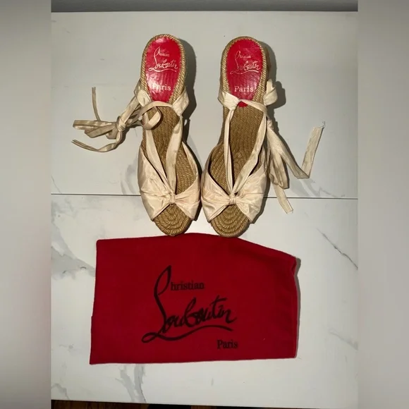 ๐ Christian Louboutin Satin Espadrille Wedge Sandals โ Size 40 (US 9.5/10) - Picture 8 of 9